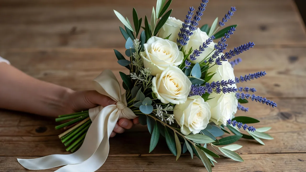 Bouquet de mariée composé de fleurs locales du 06 — mimosa, jasmin et lavande