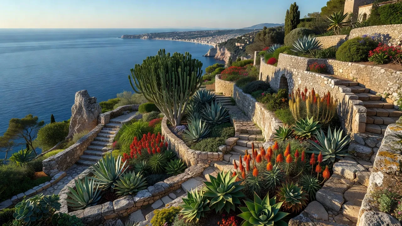 Vue panoramique du village d'Èze surplombant la mer Méditerranée