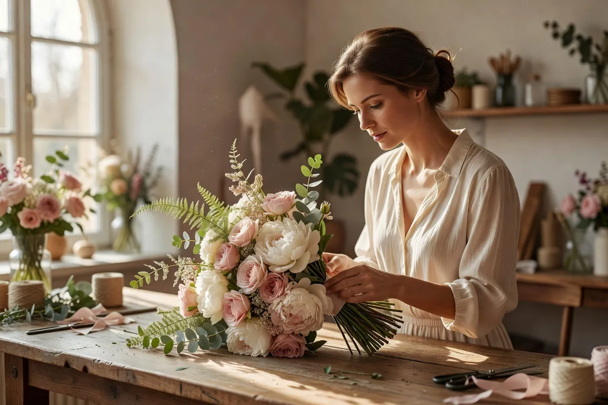 Julien Vasseur, fleuriste artisan, dans son atelier à Grasse