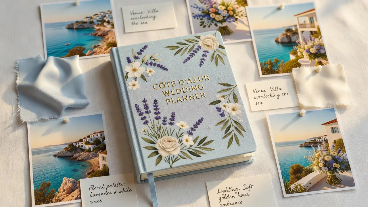 Carnet de wedding planner et fleurs méditerranéennes — Côte d'Azur