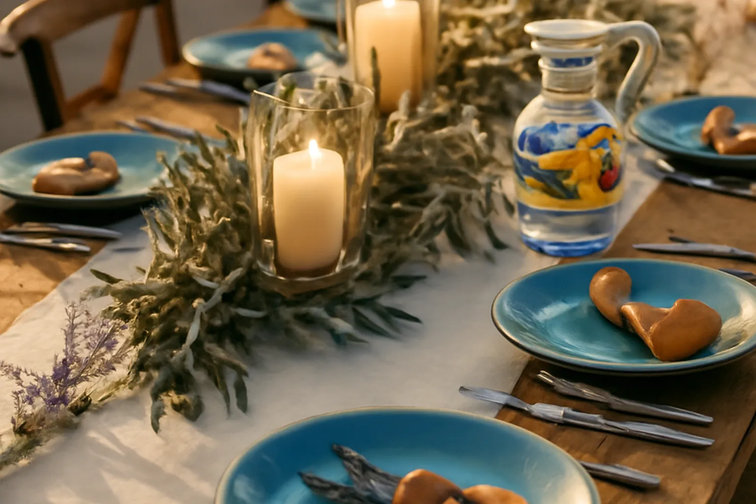 Décoration de mariage méditerranéenne bleu et ocre