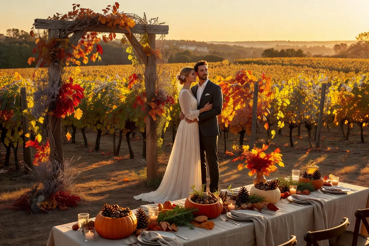 Mariage d'automne dans l'arrière-pays niçois pendant les vendanges