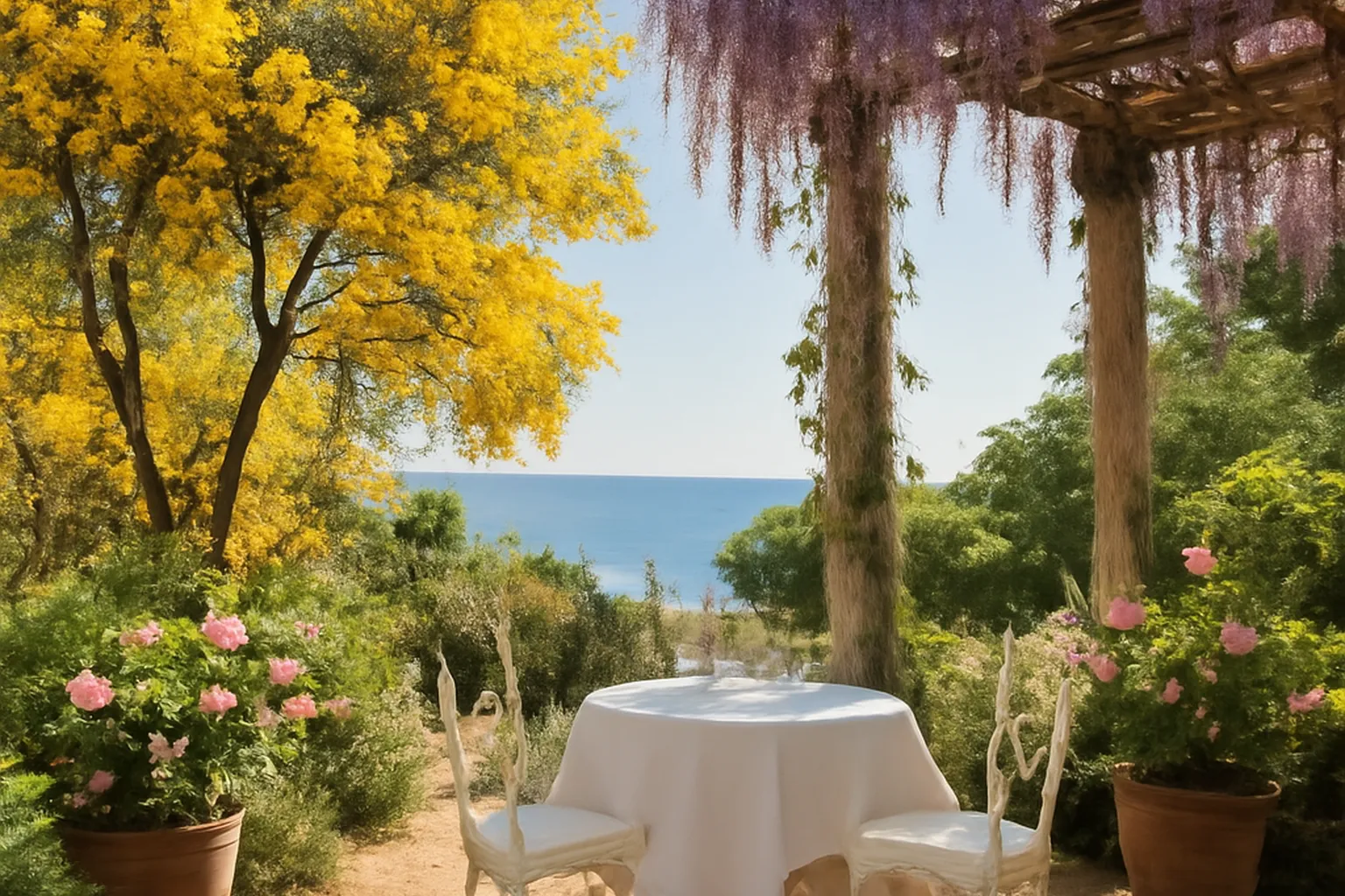 Mimosa et vue sur la Méditerranée en mai