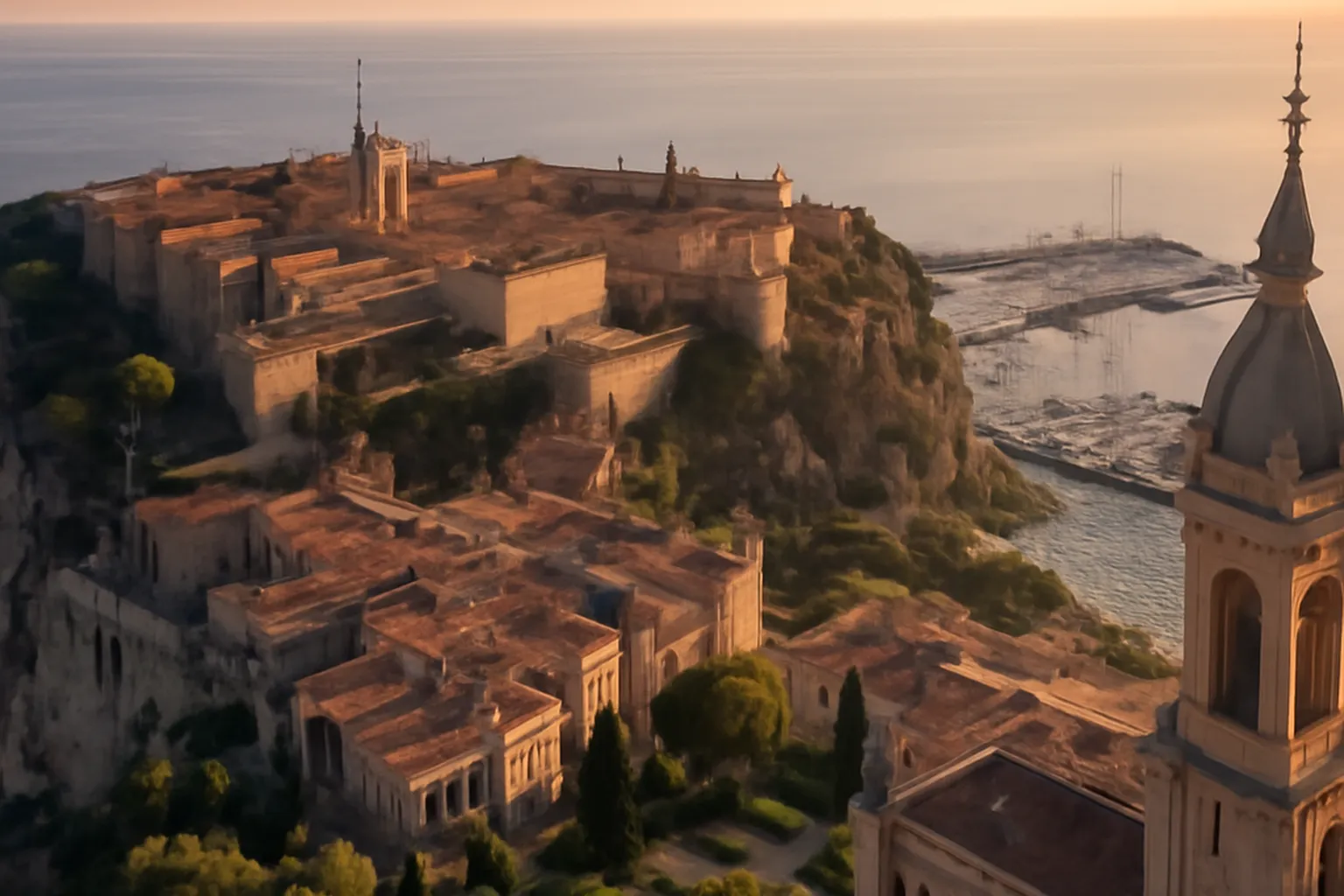 Monaco-Ville sur son Rocher au-dessus de la Méditerranée
