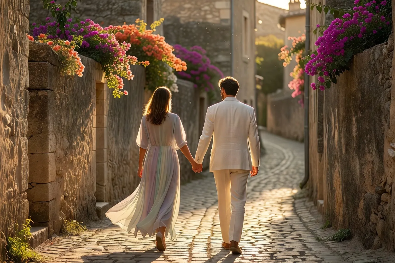 Couple en séance engagement dans une ruelle du Vieux-Nice