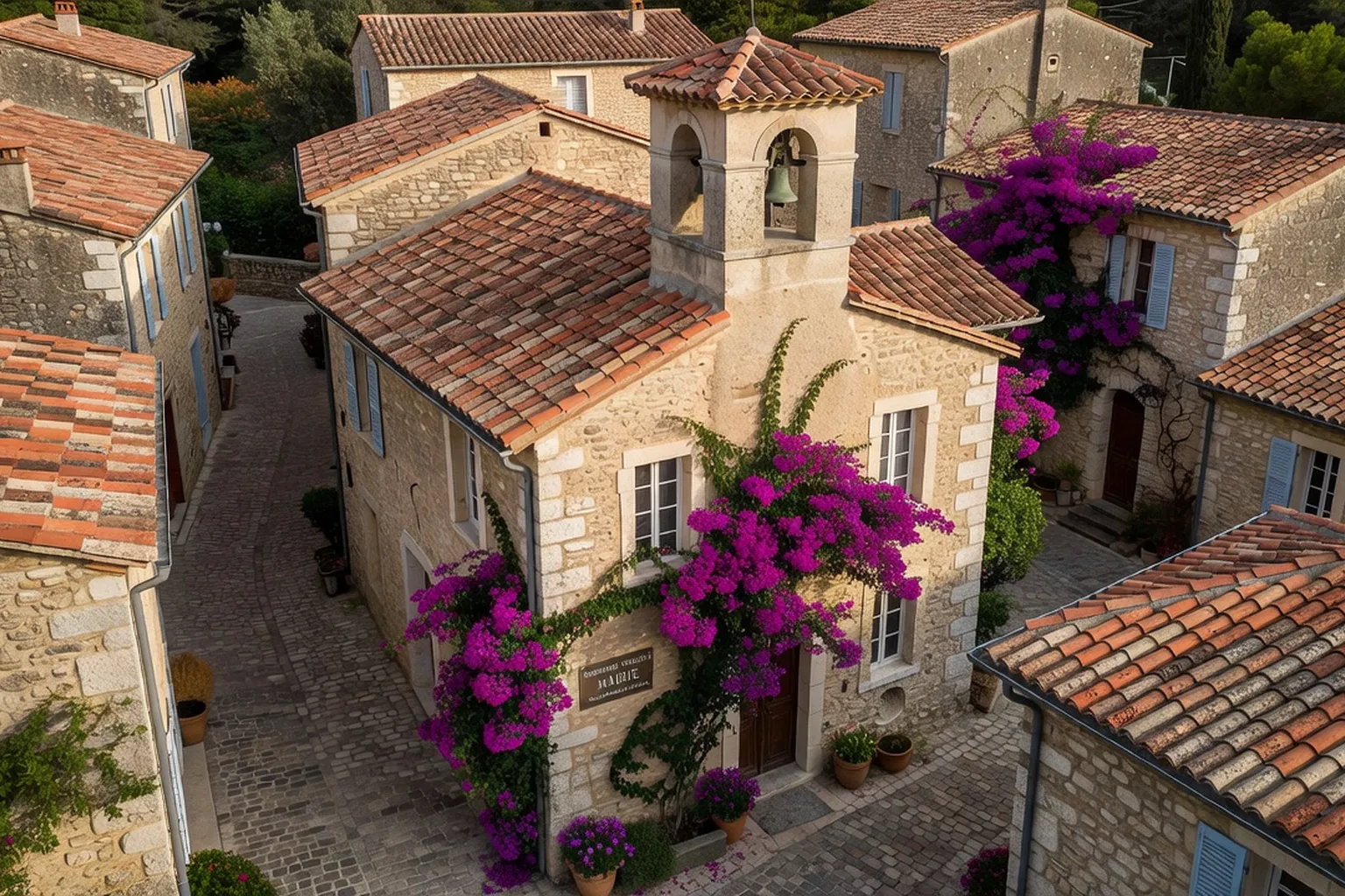Mairie de village des Alpes-Maritimes avec drapeaux
